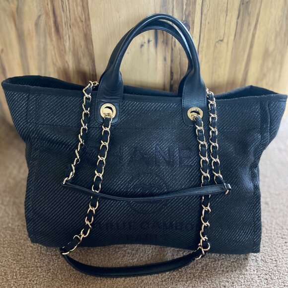AMAZING~Chanel Large Deauville Shopping Tote Large Black - Picture 1 of 10